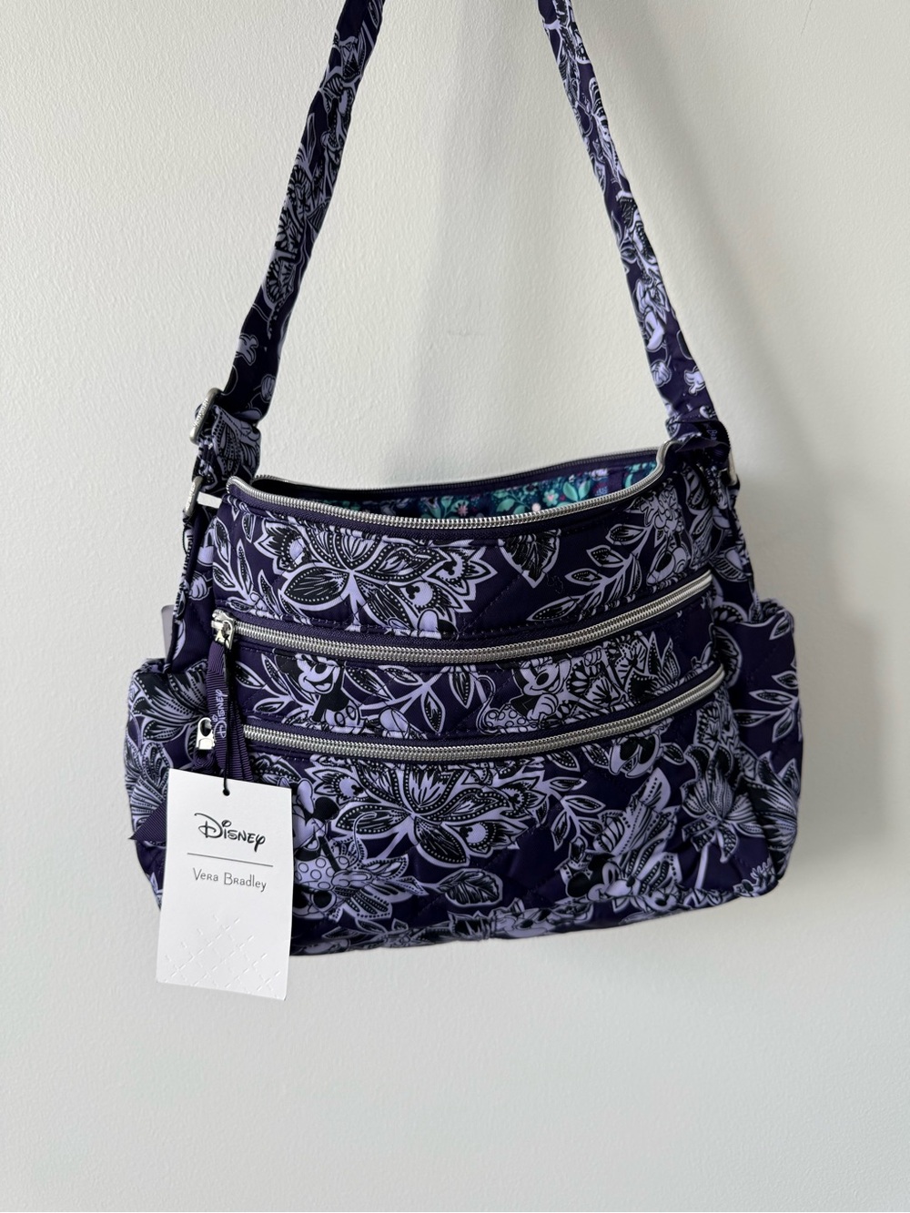 Vera Bradley Disney Flirty Floral Tiple Zip Shoulder Bag - Picture 6 of 11
